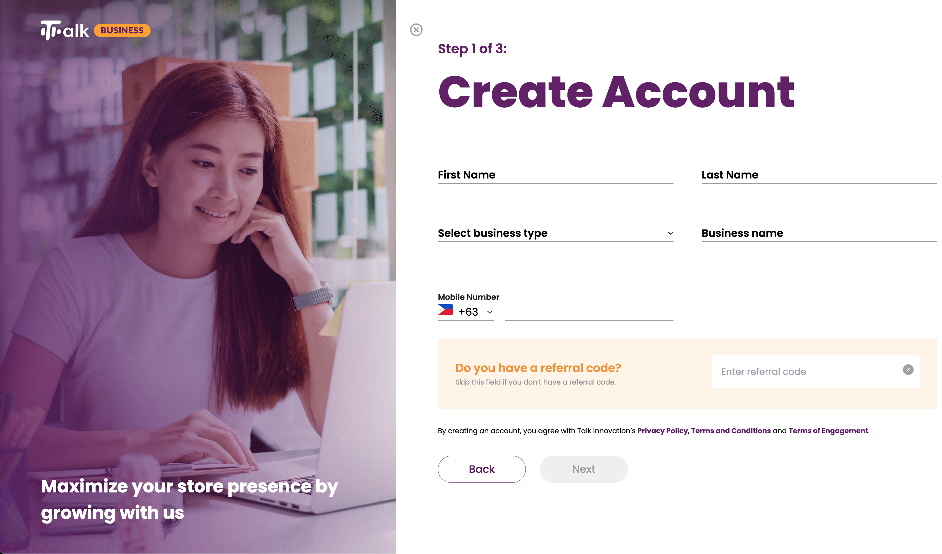 Talk Merchant Self-Signup